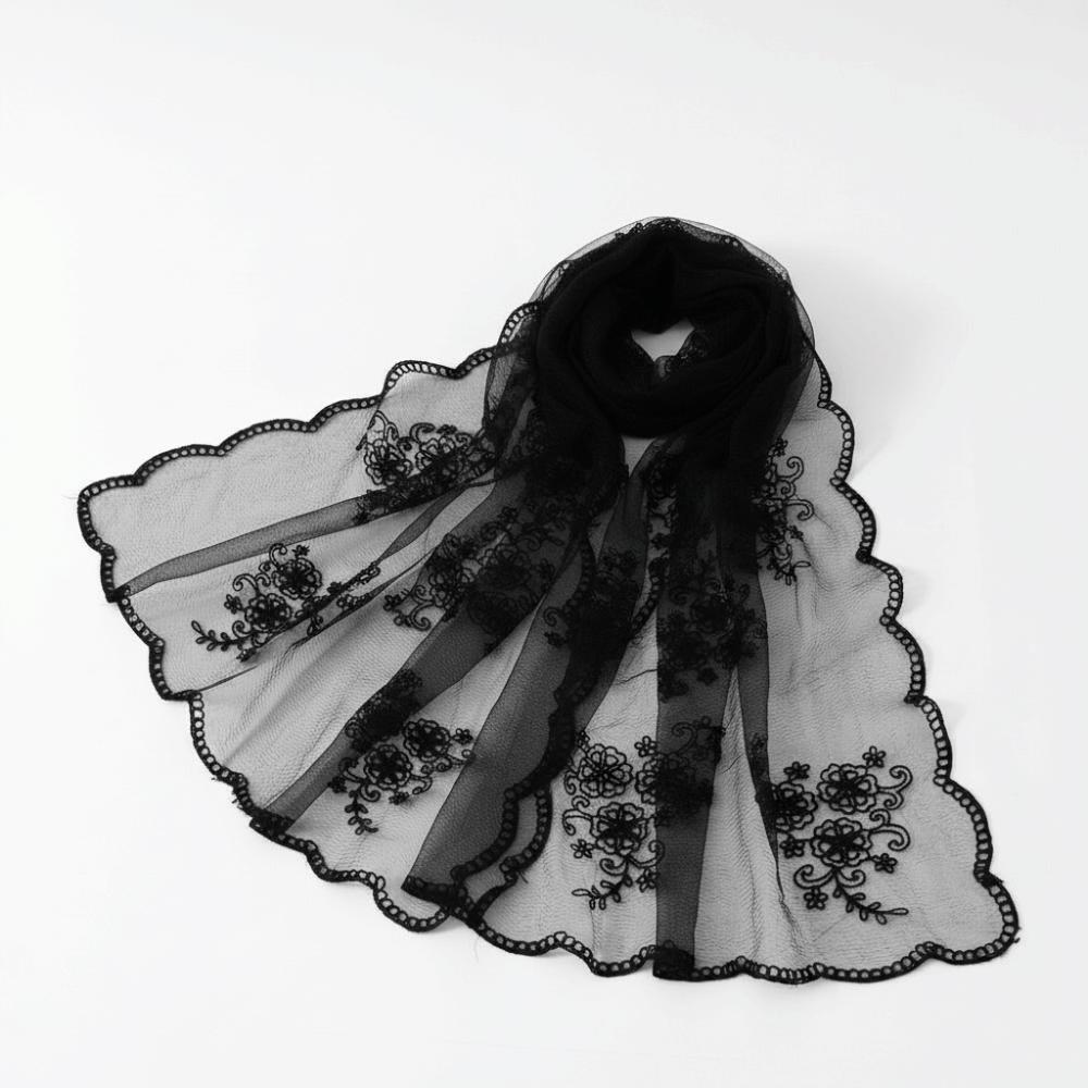 Breathable Floral Headwrap Lightweight Long Lace Scarf Neck Wrap Summer Hijab Travel Photoshoot