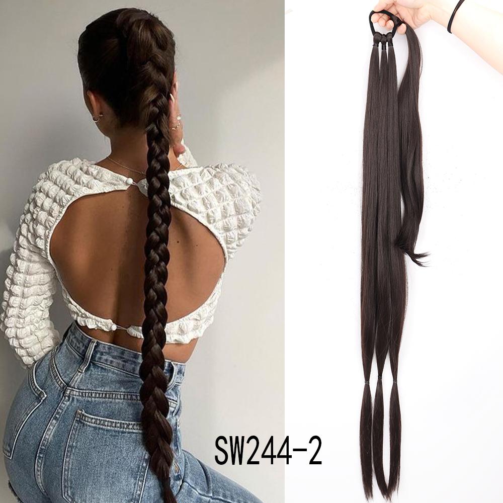 30 дюймов с резинкой, длинный хвост, наращивание волос, плетеный хвост, синтетический натуральный для женщин, шиньон, косы