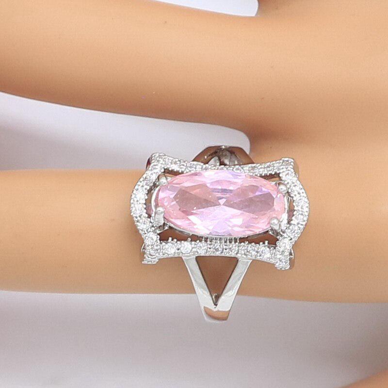 WPAITKYS Свадебные комплекты украшений для женщин, серьги розового и серебряного цвета с цирконием, кольцо, ожерелье, браслет