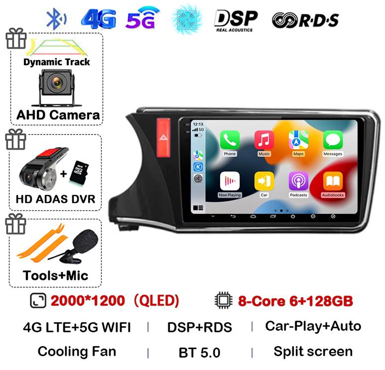 Android 14 Carplay Auto Car Radio For Honda CITY 2014 2015 2016 2017 2018 2019 Multimedia Stereo Player GPS 4G+WIFI 360 Camera