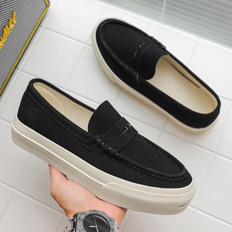 Fashion Leisure Walk Loafers New Summer Men's Casual Leather Shoes Stylish Soft Bean Shoes Low-top Man Slip On Shoes Handmade Moccasins