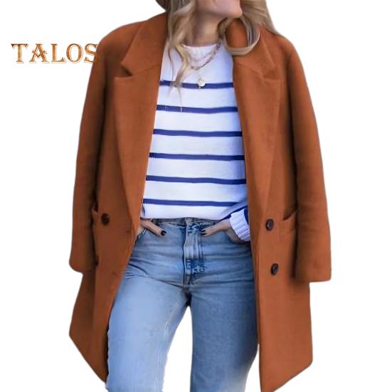 Женское зимнее пальто, двубортное, с отложным воротником, длинными рукавами, на пуговицах, кардиган, большие размеры, шерстяное пальто средней длины для активного отдыха