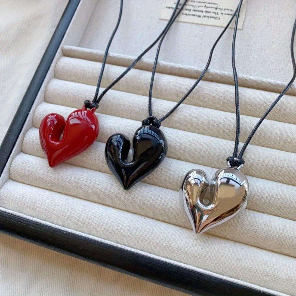 Elegant Heart Pendant Necklace - Adjustable Pull-Out Sweater Chain, Acrylic, Perfect for Everyday & Party Wear