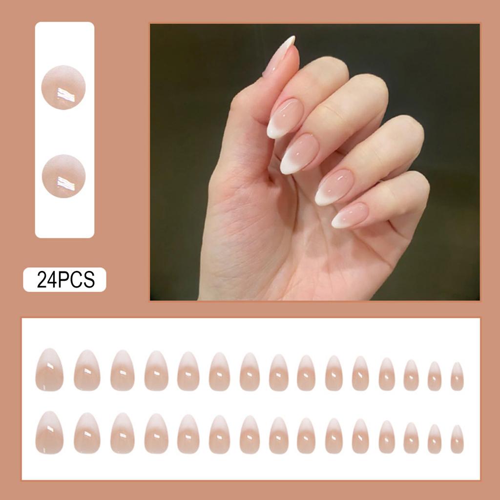 French Almond False Nails White Gradient 30 Pieces Press On Nails for Weddings Parties