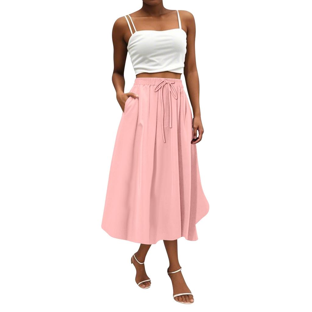 Women's Skirt Bohemian Skirt Solid Color Casual Skirt With Pockets