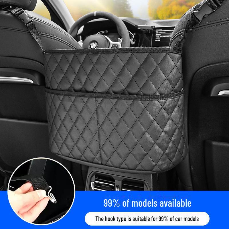 Leather Car Seat Hanging Storage Net Bag
