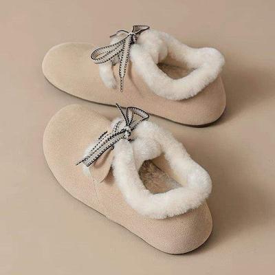 Бархатные биркенштоки маленького размера женские 2025 новая осень и зима утолщенные теплые зимние ботинки, нескользящие хлопковые туфли на одной педали для беременных