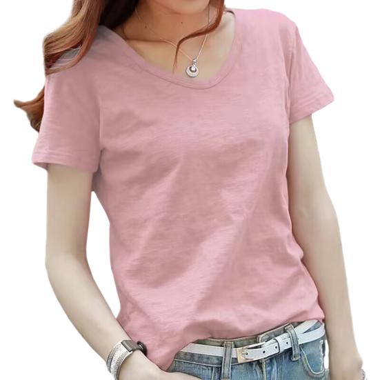 Женская футболка с V-образным вырезом, с коротким рукавом, свободного кроя, однотонная, мягкая