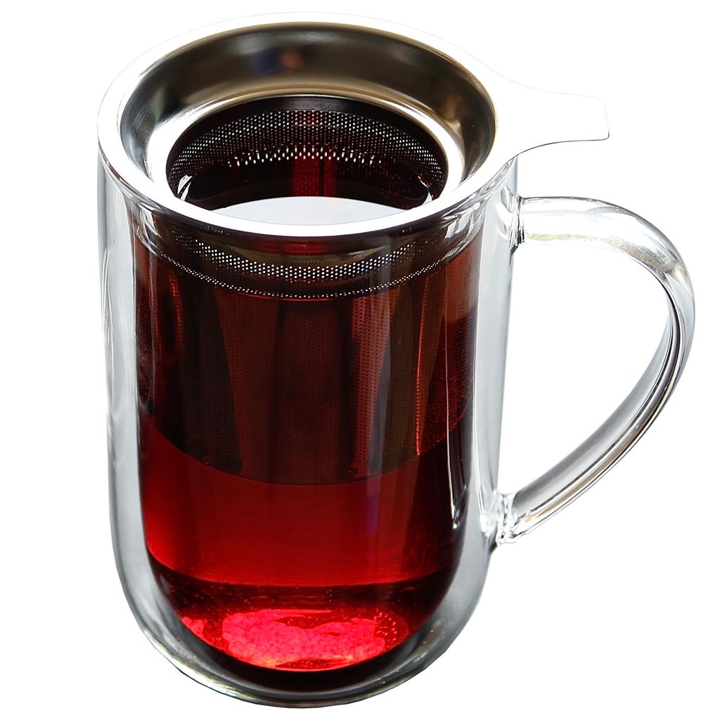 Winter Tea Mug Thermal Glass With Infuser And Steel Strainer