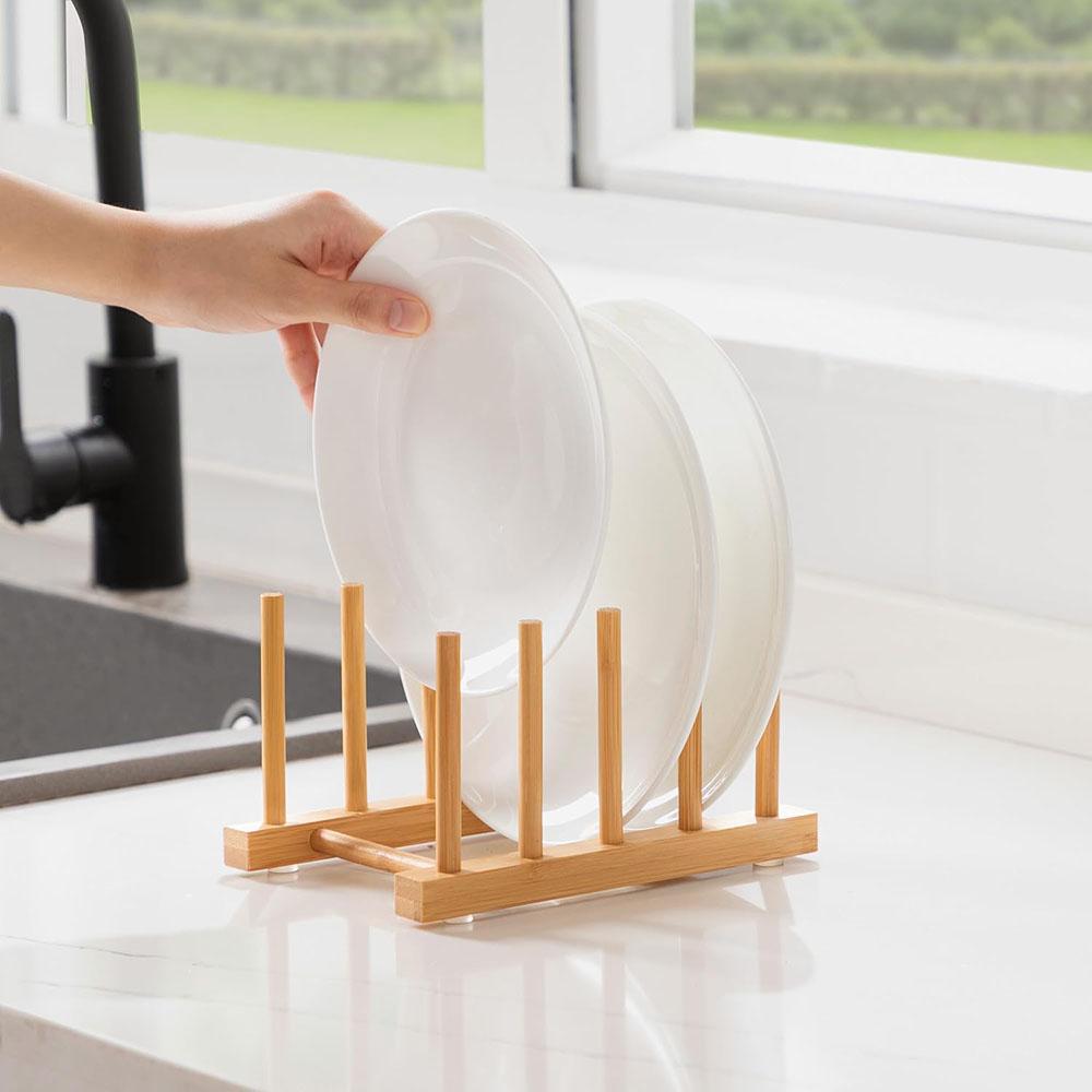 Bamboo Dish Drying Rack for Kitchen Counter and Cabinet, Dish/Book/Plate/Bowl/Cup/Cutting Board/Pot Lid Organizer for Kitchen