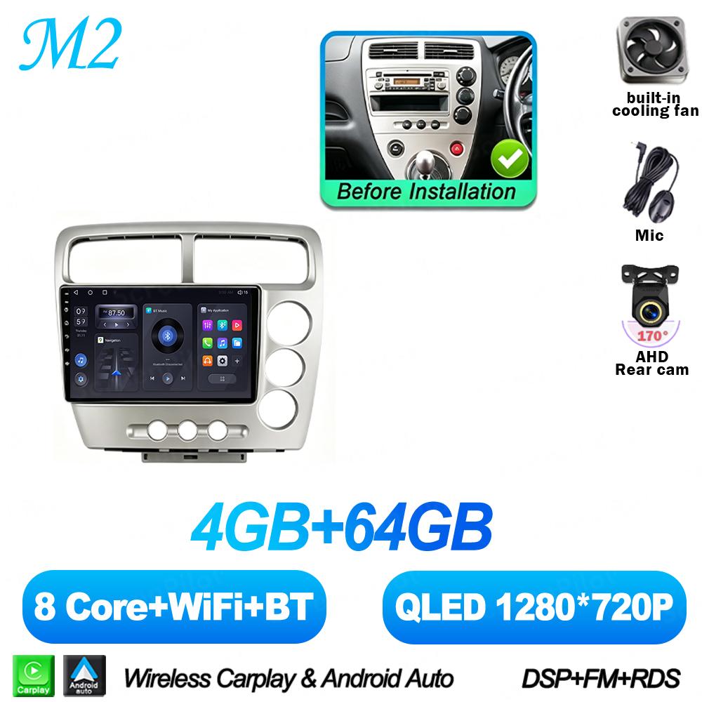 Android 16 For Honda Civic EP3 2000-2005 RHD Car Radio Stereo Head Unit Multimedia Video Player GPS Navigation 2K QLED 9 Inch 5G
