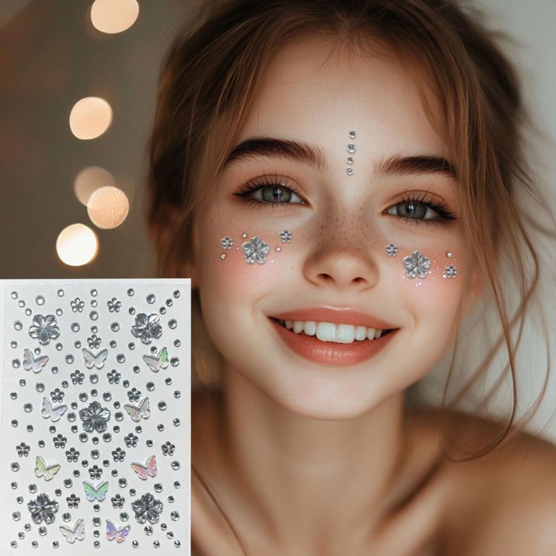 Face Diamond Gem Sticker Butterfly Flowers  Tattoo Eyeshadow Stickers For Festival Nail Body Makeup Bling Jewel Diy