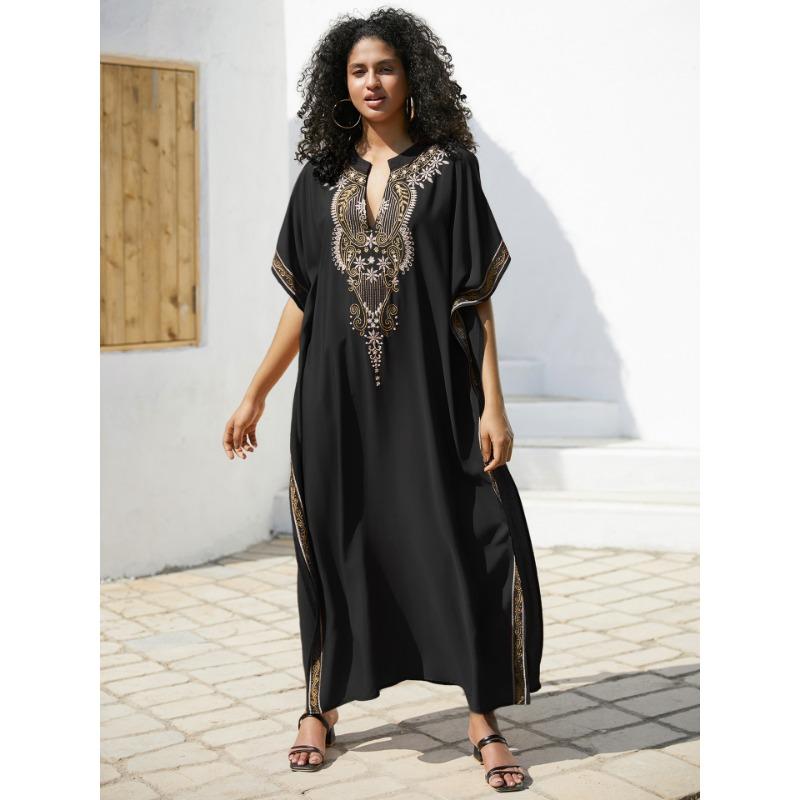 Женская мода лето весна цветочный узор принт рукава 1/2 V-образный вырез свободная талия повседневные платья