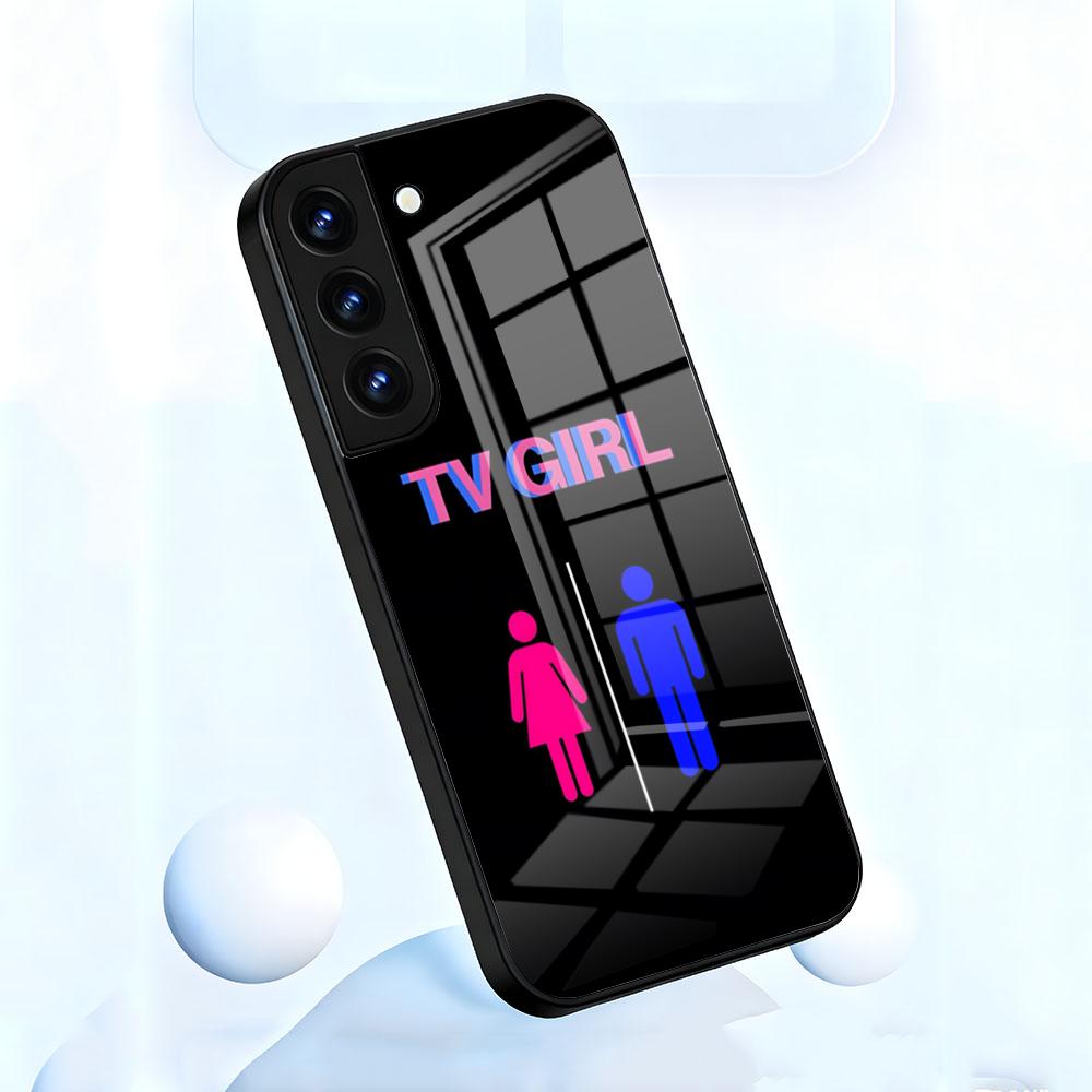Розово-синий чехол для телефона TV Girl для Samsung A56 A36 A26 A16 A15 A25 A35 A55 A14 A34 A24 A54 Стеклянный чехол