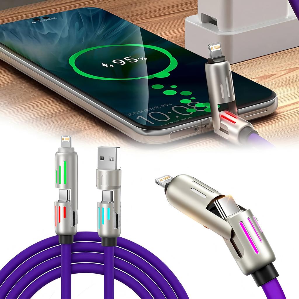 4 IN 1Multifunctional Fast Charging Cable USB A USB C to TypeC Lighting For Iphone 16 15 14 13 Huawei Xiaomi POCO Samsung
