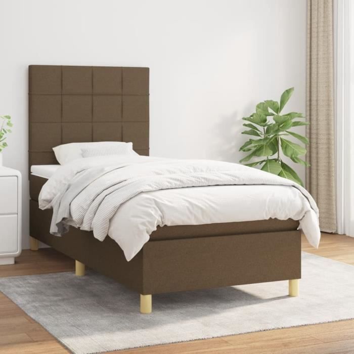 3142316 vidaXL Lit à sommier tapissier avec matelas Marron foncé 100x200 cm