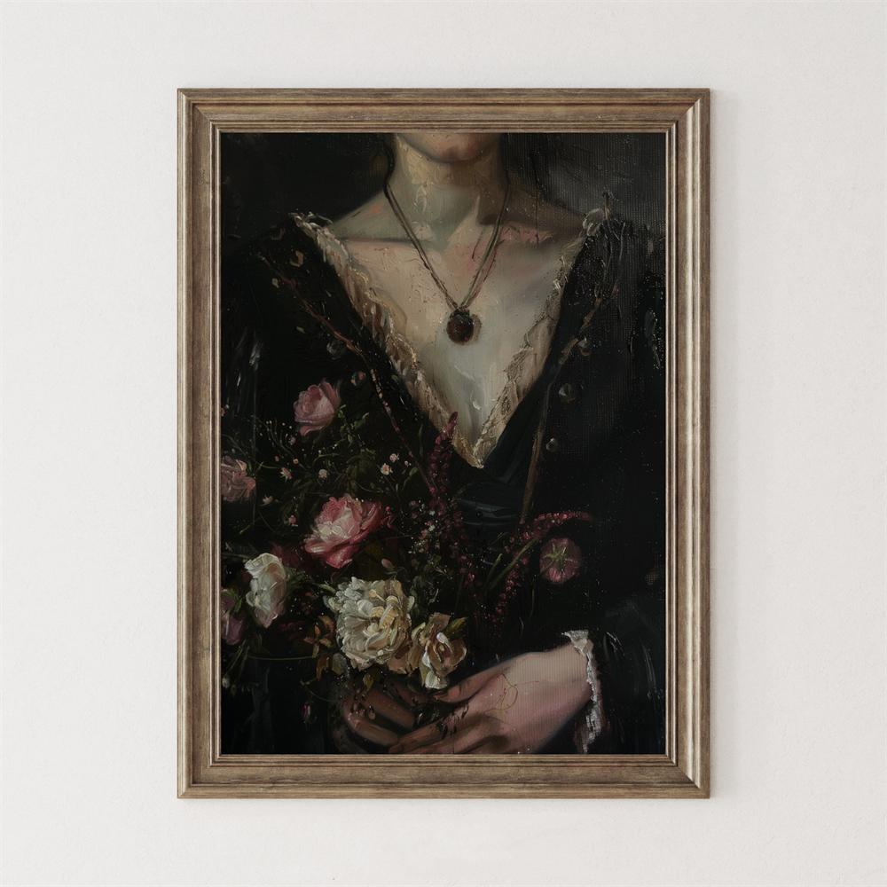 Funny Altered Art Portrait Poster Dark Academia Rococo Print Vintage Pastel Portrait Canvas Painting Bubblegum Baroque Art Print