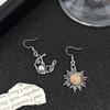 Personality Earrings Retro Silver Plated Earrings Sun Moon Pattern Dangle Earrings  Women