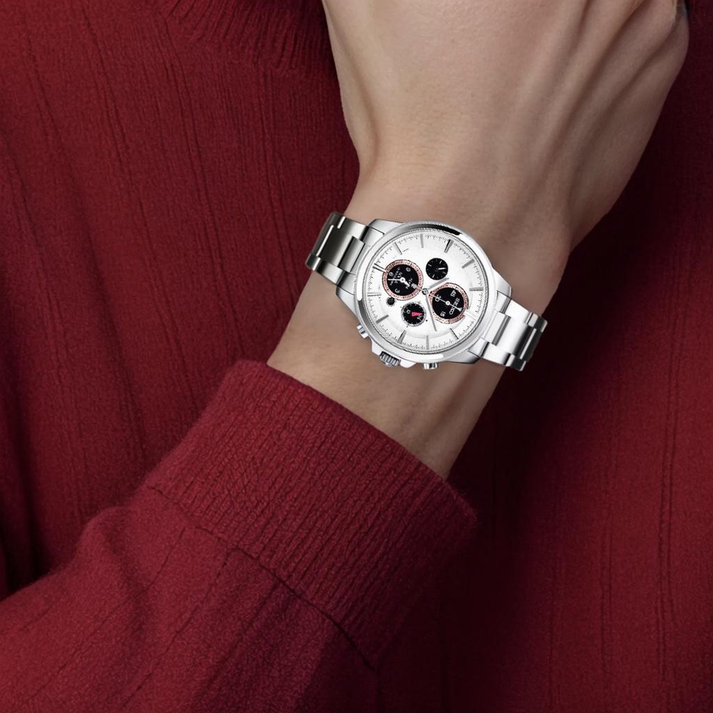 Seiko Солнечный кварцевый механизм Стальной ремешок Часы Мужские Часы Белый циферблат SSC033J1