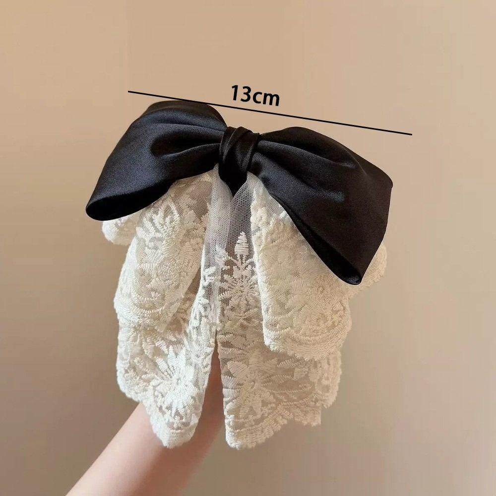 Retro Ponytail Hair Clip Embroidered Mesh Headwear Fashion Bow Hair Claws  Hair Accessories