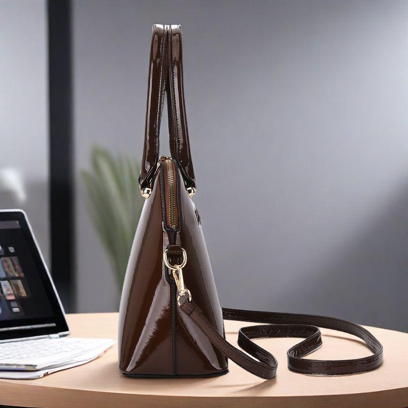 Женская лаковая сумка-тоут 2025: Универсальная европейская и американская модная сумка, ручная, на плечо или через плечо, красного и черного цвета.