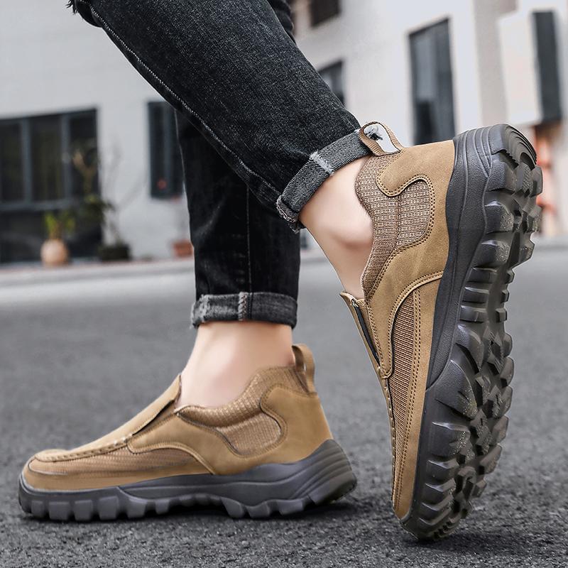 Outdoor Men Sneakers Hanmade Leather Casual Shoes Men Slip On Men Loafers Breathable Lightweight Flats Shoe Hot Sale Platform