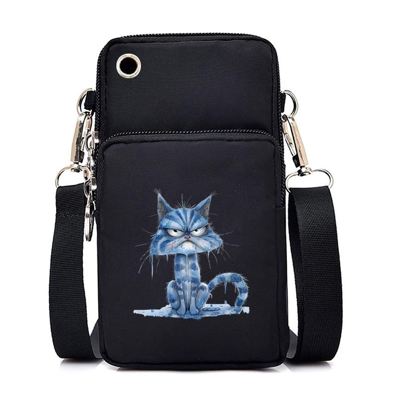 Funny Anime Cat Small Messenger Bag Hanging Neck Coin Purse Vertical Handbag Women Mobile Phone Bags Cartoon Small Crossbody Bag