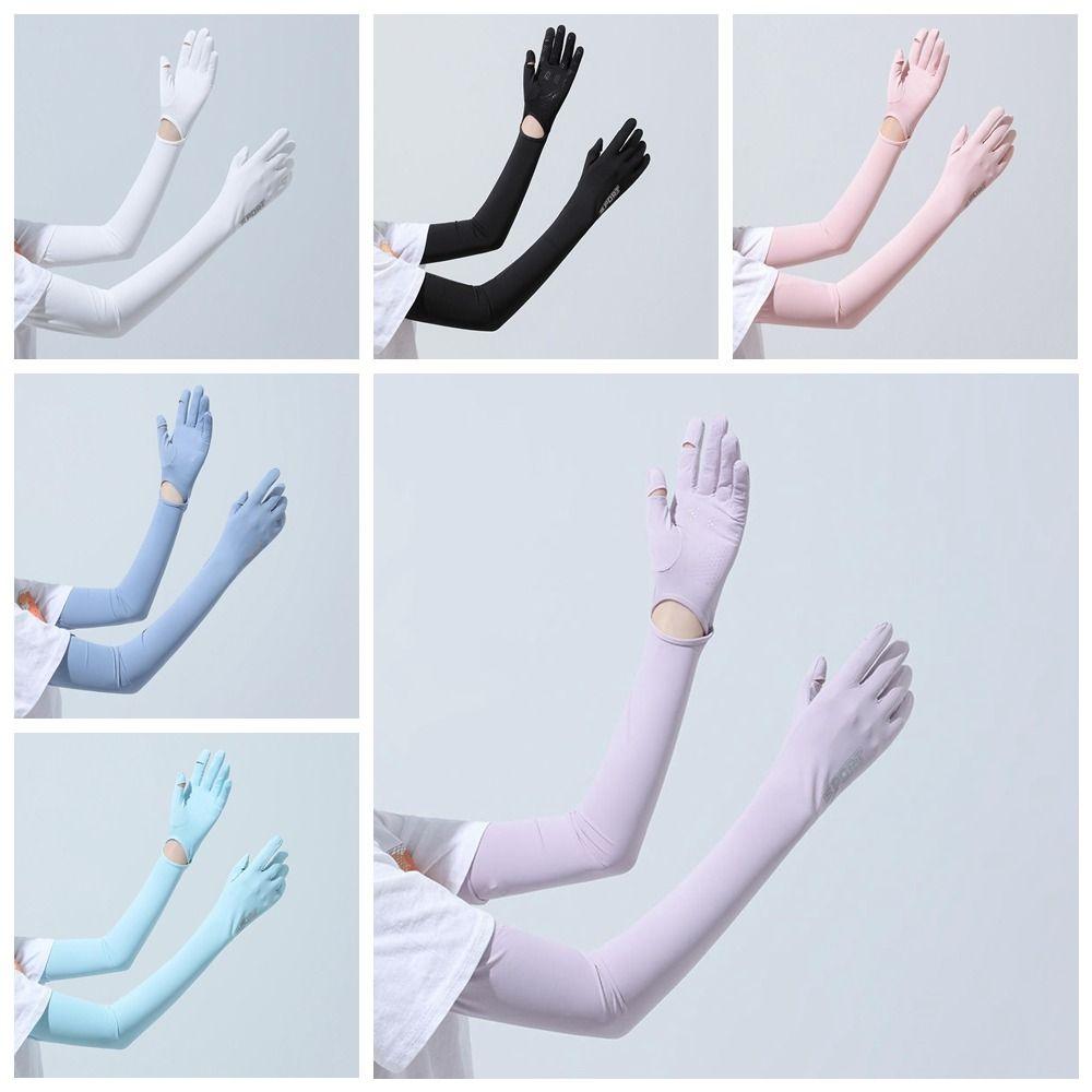 Elastic Long Ice Silk Sleeves Thin Cycling Gloves Breathable Sunscreen Arm Covers Outdoor