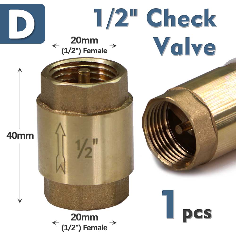 1/2" 3/4" 1" Brass Check Valve w/ Filter In-Line Spring Anti Backflow Adapter One-Way Water Flow Control Connect Repair Connect