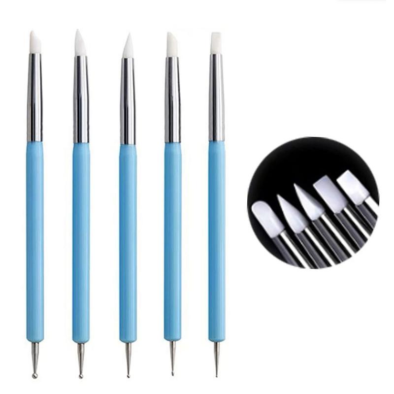 5 шт. силиконовая ручка для нанесения точек на ногти аппликатор со стразами двойная головка пластиковая ручка маникюрный тиснение резьба полировка скульптурный инструмент