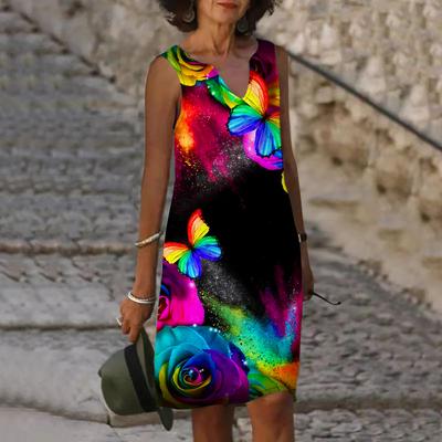 Женское летнее разноцветное платье с v-образным вырезом и бабочкой, повседневное платье без рукавов, модное повседневное свободное сексуальное платье размера плюс XS-8XL