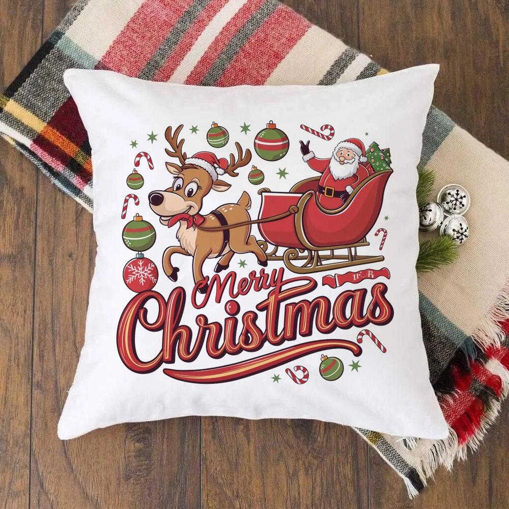 Christmas Crew Deer Print Pillow Case Winter Party Decor Home Cushion Cover Fall Holiday Pillowcase Xmas Gift for Family Friends