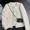 White Tweed Jackets Women Korean Long Sleeve Sweet Coat Fashion O Neck Elegant Casual Female All Match Outwear Tops