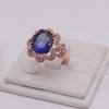 Кольцо с покрытием Rose Gold, цвет Purple Gold, инкрустировано синим камнем, роскошное, элегантное, открытое, для женщин