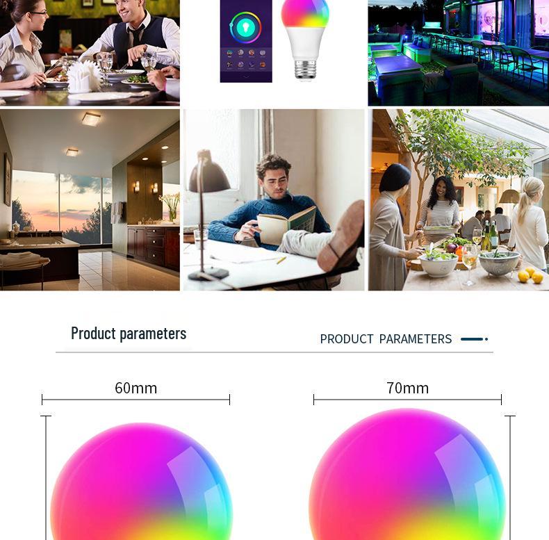 Умная RGB LED Лампочка E27 9W, Семицветная, WiFi