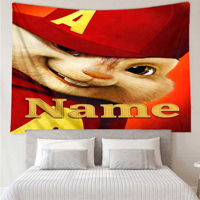 Custom Name Alvin and the Chipmunks Print Tapestry, Backdrop, Easy Setup, Ideal for Bedroom, Office & Living Room, with Aesthetic Wall Hanging Decor.