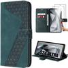 Case for Samsung Galaxy S24 Ultra, Shockproof Protection Leather Effect Night Green Elegant Mosaic Pattern + 2 Tempered Glasses