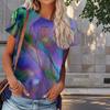 Women Summer T Shirt Multicolored Print Retro Fashion Short Sleeve Tees Casual   Printed  Tops