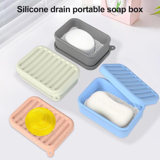 Leak-Proof Silicone Travel Soap Case with Drainage Lid Compact Design Portable Bar Soap Container Soap Holder