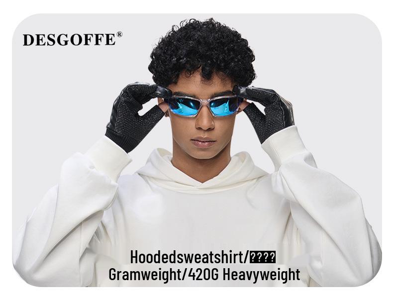 DE Men's Moleskin Twill Hoodie: Boxy Short Wide 420G Sweatshirt with Adjustable Hem Drawstring, American Style