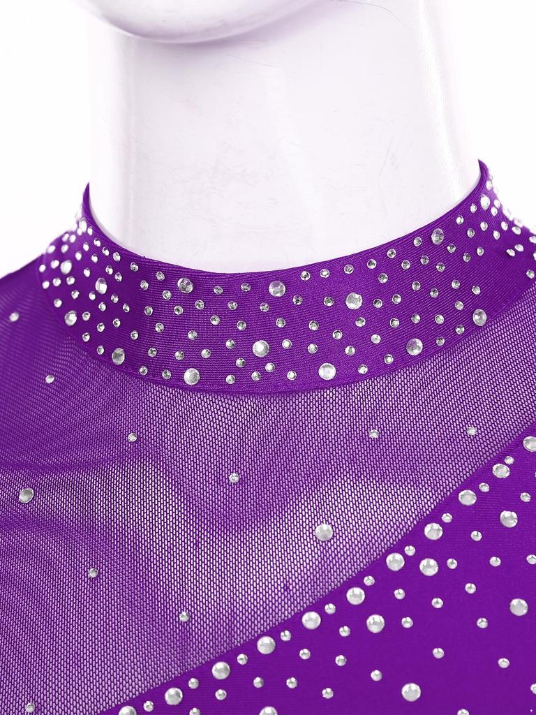 Женский купальник для фигурного катания с одним рукавом и воротником-стойкой, со стразами, для выступлений в танцах на льду