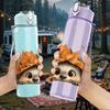 1PC Autumn Leaf Hedgehog 750ml Color Plastic Sports Water Bottle Leakproof Flip Straw Lid Suitable for Sports Office Home Use