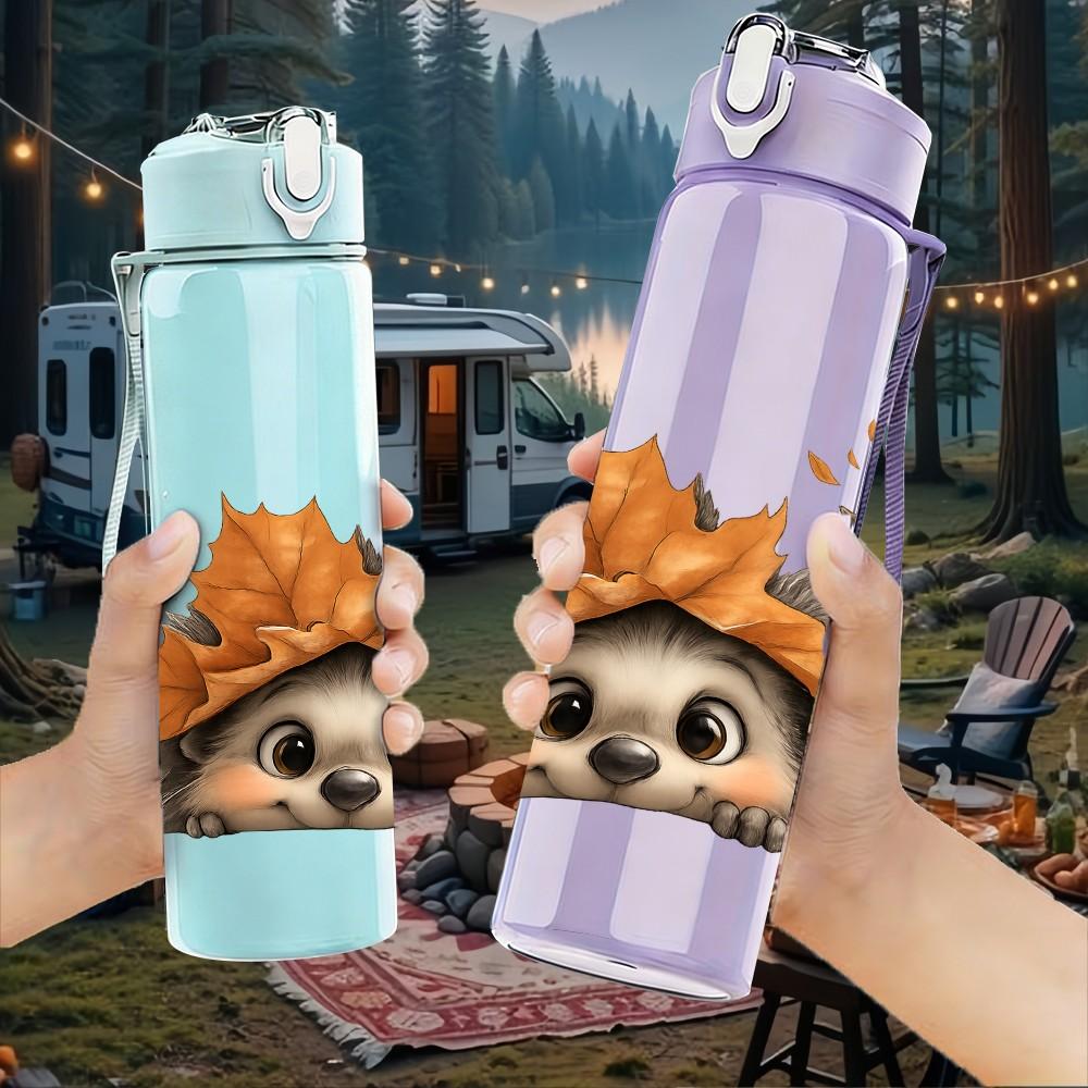 1PC Autumn Leaf Hedgehog 750ml Color Plastic Sports Water Bottle Leakproof Flip Straw Lid Suitable for Sports Office Home Use