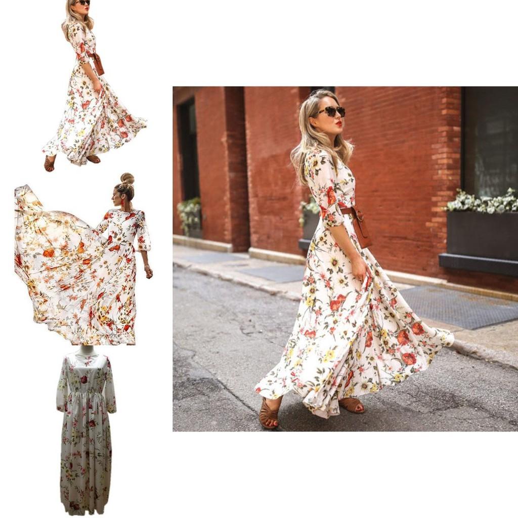 Women Sexy Long Sleeve Sundress Floral Printed Maxi Dress For Elegant Evening Events