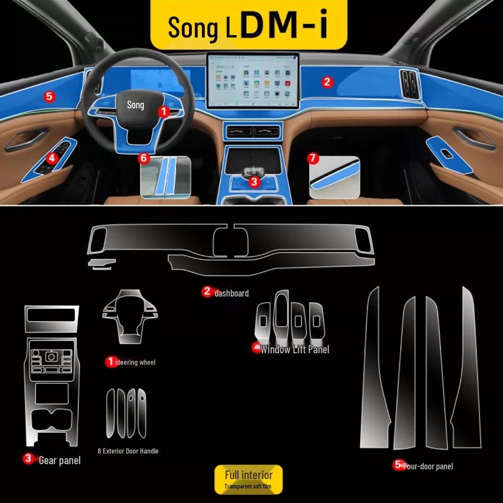 Интерьер BYD Song L-DMI-EV: Пленка из ТПУ для навигации и рычага переключения передач