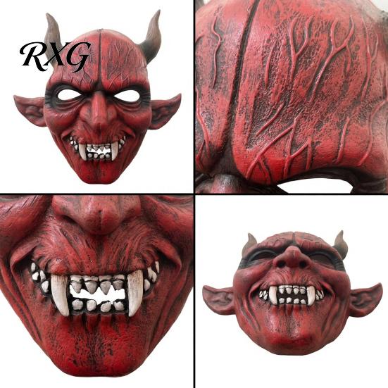 Realistic Bloodshot Texture Mask Halloween Scary Demon Masque for Adults, Horror Red Devil Full Theme Face Party, Haunted House, Cosplay Prop Costume