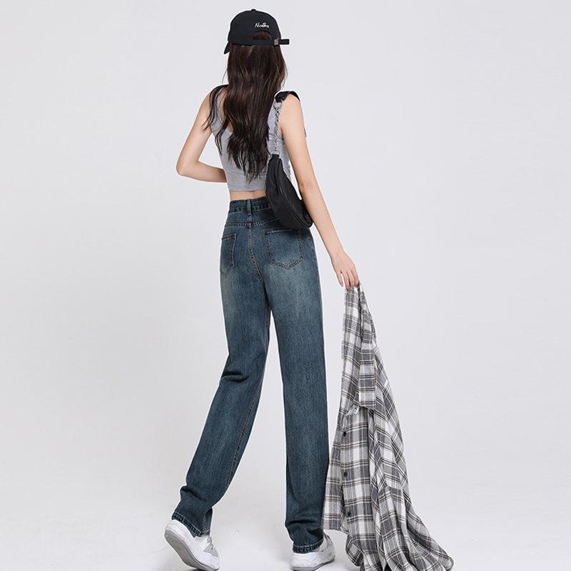 Женские джинсы прямого кроя с высокой талией и широкими штанинами в стиле ретро-корейского покроя, большого размера