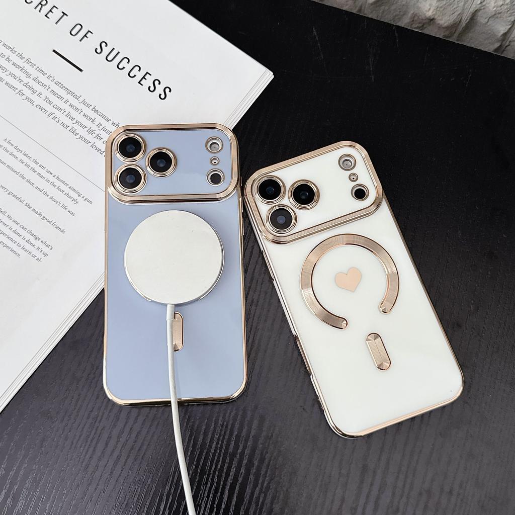 case for 17 16 15 14 13 12 11 pro max Magnetic protective case Heart pattern Shock Proof Anti-Fingerprint Wireless Charging