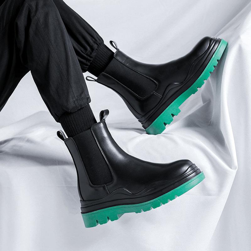 Chelsea High Top Martin Boots Men's Smoke Boots Increase Height British Warm Autumn and Winter Leather Boots 59002-R