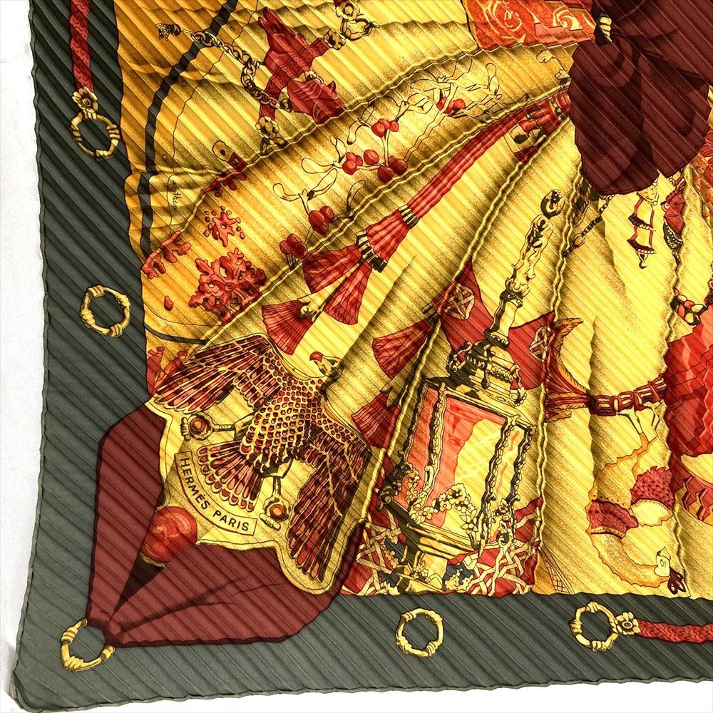 [Б/У] Шелковый платок Hermes Carre 90, плиссированный, Soleil de Soie, унисекс, мультиколор, (Солнечный шелк),